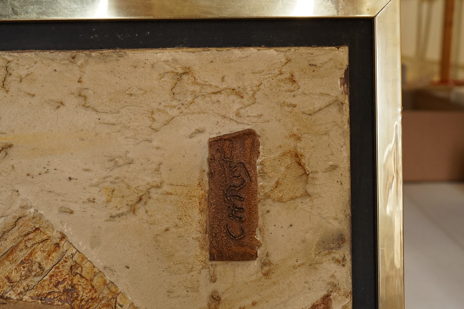 Mid century relief abstract panel with painted decoration, 46 x 73cm